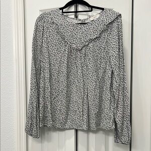 LOFT Black and White Patterned Blouse